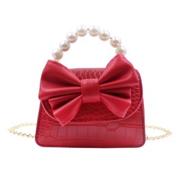 AMPOSSTO Kids Small Crossbody Purse for Girls Little Girls Toddler Mini Shoulder Wallet with Bow Red