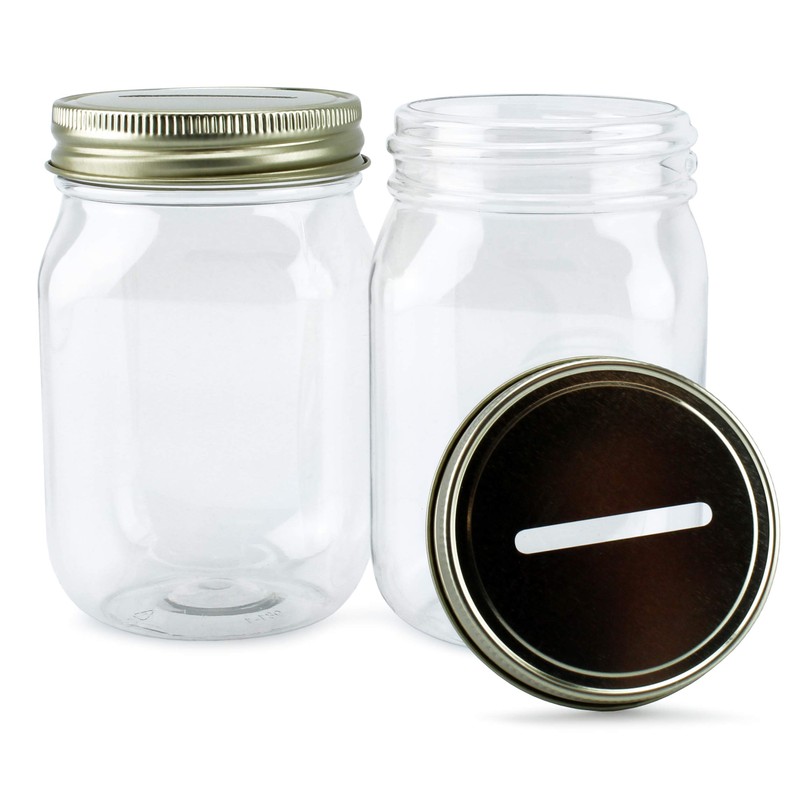 Cornucopia Small Coin Bank Jars (4-Pack, Clear); 16oz Clear Plastic
