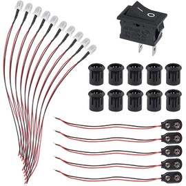 ATNSINC 26pcs/Set DC 12V LED Diodes 20cm Pre Wired 10mm LED Light Lamp Bulb Prewired Emitting Diodes with Holder, Battery Clip and Switch for DIY Home Decoration (Blue)