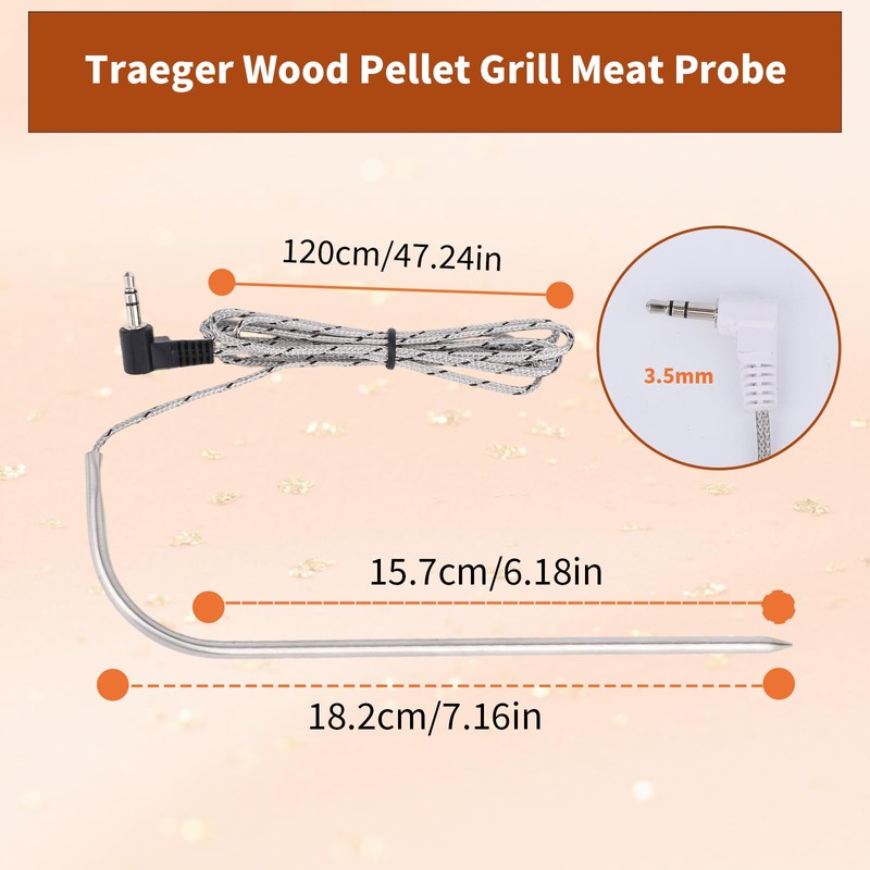 2pcs Meat Temperature Probe for Traeger, Waterproof Thermometer Probe Replacement