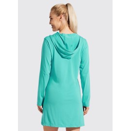 Willit Women's Long Sleeve Cotton Swim Cover Up UPF 50+ SPF Dress Hooded with Pockets Sun Protection Beach Coverup Aqua S