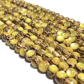 [ABCgems] Tahitian Golden-Lip Oyster Inlay Collection (Coconut Palmwood AKA Tree of Life- Exclusive Double Inlaid) 10mm Smooth Round Natural Organic Healing Energy Wood Beads (8-Inch Strand)