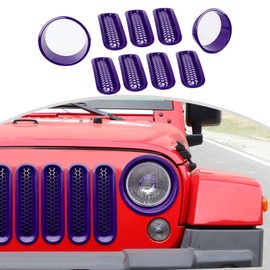 CheroCar for JK Mesh Grille Grill Insert & Headlight Cover Trim Exterior Accessories for Jeep Wrangler JK 2007-2017,Purple…