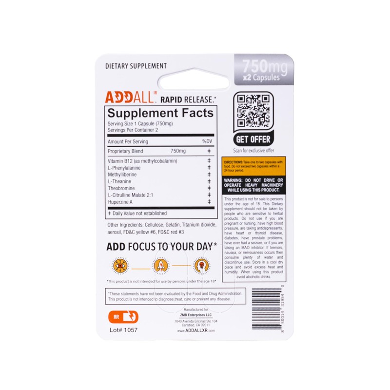 Addall Rapid Release Supplement (12 Pack) #1 Effective Alternative Brain