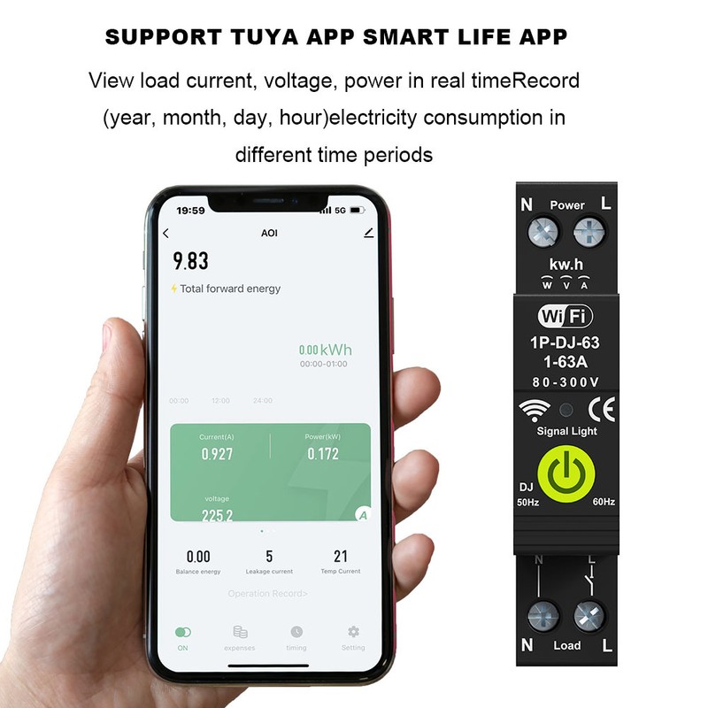Tuya WiFi Intelligent Circuit Breaker ON OFF Timing Photovoltaic Bidirectional