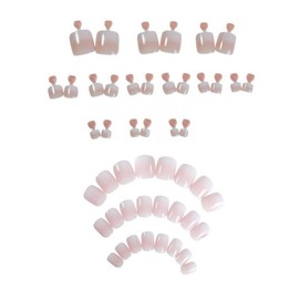 48 Pcs Pink White Gradient Press on Nails Short Square & Press on Toenails Set Glossy Fake Toe Nail Press ons Nail Art Tips Stick on Nails Acrylic Nail Kit False Toe Nails for Women Nail Art Manicure