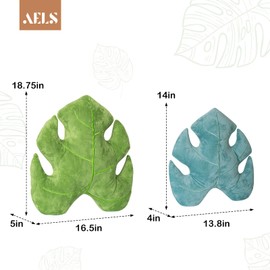 AELS Set of 2 3D Leaves Decorative Throw Pillows, 18" & 14" Monstera Deliciosa Plush Pillow Set for Plant Lovers Garden Lovers, Living Room Bedroom Nursery Decor, Bluish Green & Light Green