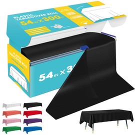 Niuara Black Plastic Table Cover Roll - 54IN x 300FT, Table Cloth for Rectangle Table with Slide Cutter, Plastic Table Cloth Disposable with Cut-to-Size Design for Weddings, Banquets, Parties