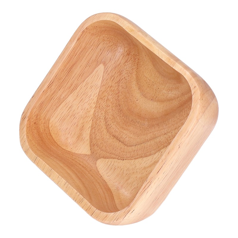 Rubber Wood Salad Bowl Handcrafted Simple Stylish Square Bowl Tableware