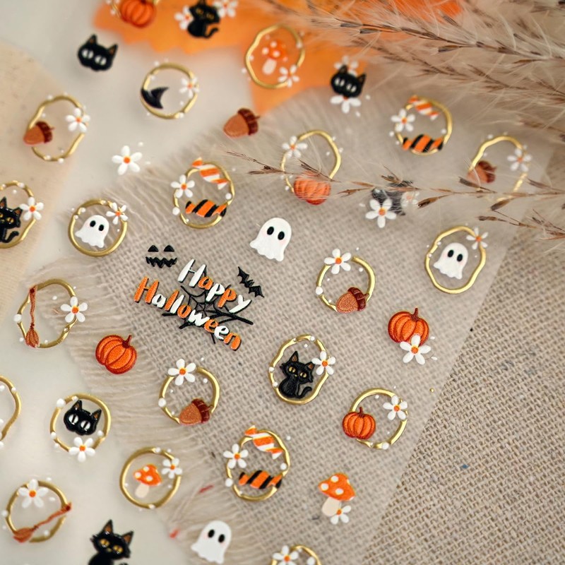 Halloween Nail Stickers, Cute Ghost Black Cat Pumpkin Nail Art