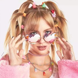 Melting Heart sunglasses for Men/Women Rimless Irregular Party Unique Sun Glasses Novelty Heart Fire Flame Eyewear-Dark Blue