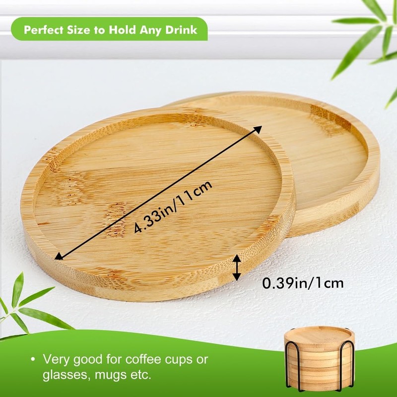 WLWNWFT Bamboo Coaster Set of 6 with Lid Holder for