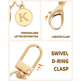 Popizard Lipstick Holder Key Chain - Light Gold K 6 Pack Colorful Alphabet Letter Keychain with 9 Rubber Ring, Bag Charms Wallet Accessories