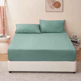 RUIKASI King Fitted Sheet Deep - Sage Green Bottom Sheet for Kingsize Bed with 40cm 16 Inches Extra Deep Sided Pocket, Soft Microfiber Bedsheet Ultra Deep Fit with Mattress