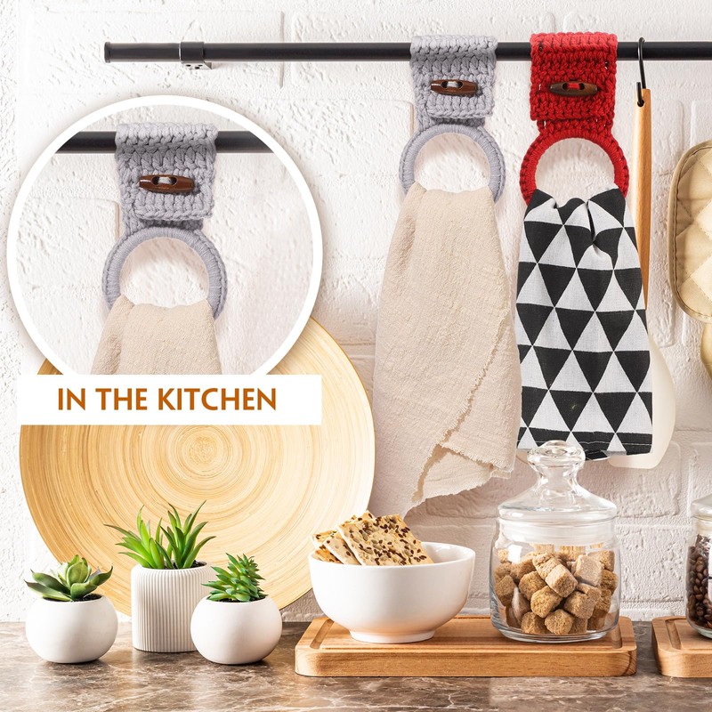 Hoolerry 8 Pcs Hanging Kitchen Towels Ring Crochet Hanging Dish