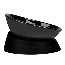 French Bulldog Food Bowl- Slanted Tilted Pug Food Water Bowl,Cat Bowl- Feeder for Frenchie/Shih Tzu/Flat Faced Small Dogs/Puppies/Cats (Black（Ceramic）, 2 Cup)