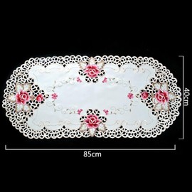 Sobeta Embroidered Table Cover,White Oval Lace Tablecloth Doily Embroidered Floral Table Runner Table Cover Home Decor 16" x 33"