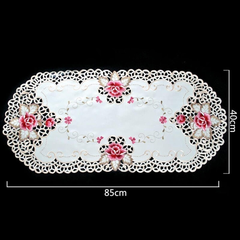 Sobeta Embroidered Table Cover,White Oval Lace Tablecloth Doily Embroidered Floral