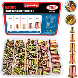 Ktehloy 180Pcs Metric Rivet Nut Assortment Kit, Zinc Plated Carbon Steel Rivnut Threaded Inserts Assortment Set Nutserts, Sizes M3 M4 M5 M6 M8