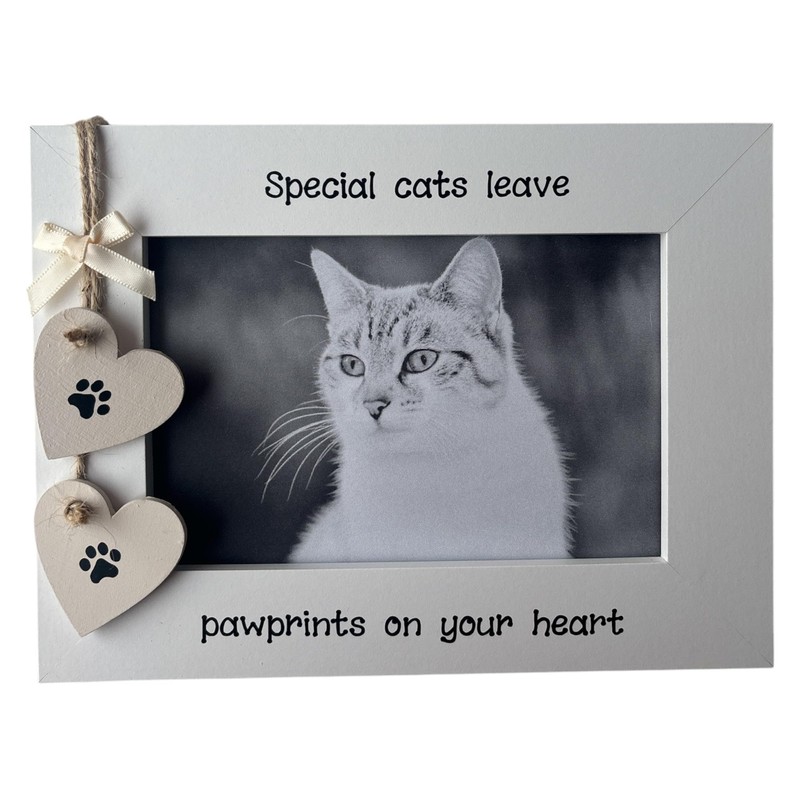 Handcrafted Cat Pet Loss Memory Photo Frame, 6x4 inches, White,