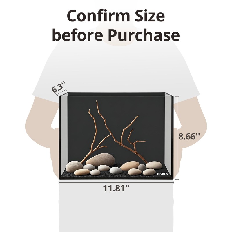 NICREW 2.5 Gallon Nano Nature Aquarium Kit, Ultra-Clear Rimless Desktop