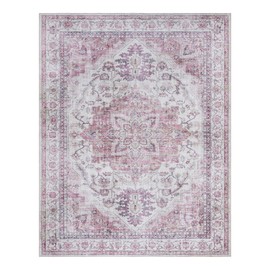 Gertmenian Printed Indoor Boho Area Rug - Non Slip, Ultra Thin, Super Strong, Printed Rug - Home Décor for Entryway, Bedroom, Living Room - 8x10 Large, Soha Pink, 28904