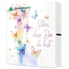 20 Napkins Summer Colourful Butterfly Festival Table Decoration with Saying Schön, dass Du da bist. Butterflies for Birthday, Summer, Christening, First Day of School for Girls. Also for Decoupage 33