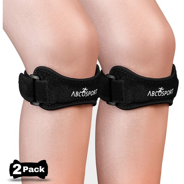 Abco Tech Patella Knee Strap - Knee Pain Relief - Tendon and Knee Support for Running, Hiking, Soccer, Basketball, Volleyball and Exercise - Runners Knee Stabilizer - Adjustable Band