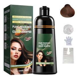 Champú para Teñir el Cabello 500ml con Ingredientes Herbales - Cubre Canas en Casa 3 en 1 para Hombres y Mujeres (Marrón Castaño)