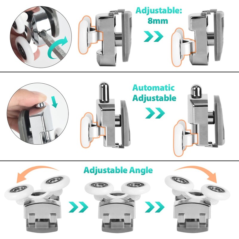 4 Pieces Shower Door Rollers Curved Shower Door Wheels 23mm