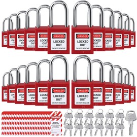 Landhoow 6 Set Lockout Tagout Locks Kit, 6 Red Locks, 2 Keys Per Lock, Lockout Lock Keyed Different, with 6 Danger Do Not Operate Sign Tagout Tags Safety Padlocks for Devices Electrical