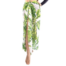Women's Chiffon Beach Towel, Long Beach Wrap Leaf Printed Bikini Sarong Wrap Chiffon Bikini Coverup Skirt Swimming for Travel Swimming Summer Holiday Beach Pool, White, Green
