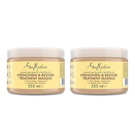 SheaMoisture Strength & Restore Treat Mask für natürliches, chemisch behandeltes oder hitzegestyltes Haar Jamaikanische schwarze Rizinusöl-Haarmaske ohne Sulfate oder Silikone 2x 355ml