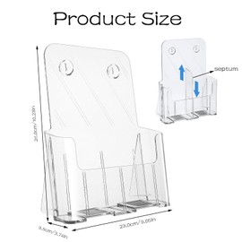 Acrylic Brochure Holder 9.05x10.23 inches, 2 Pack Clear Literature Display Stand with Removable Divider for Trifold, Pamphlets, Magazines, Flyers, and Documents 4 Inches Wide, Durable and Stylish Design