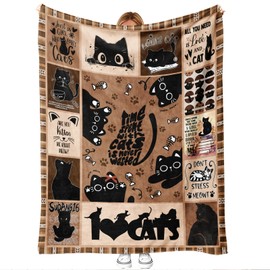 Black Cat Throw Blanket 50x60 inches – Cute Cartoon Kitty Pattern Flannel Blanket for Girls, Women, Cat Lovers – Funny Pet Gift for Birthday, Christmas, or Couch Decor