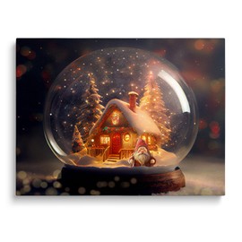 ART Christmas Snow Globe Canvas Wall, Festive Winter Scene Home Décor, Snowy Cottage and Santa Light-Up Holiday Print Wall Painting for Living Room and Bedroom 24x30inch