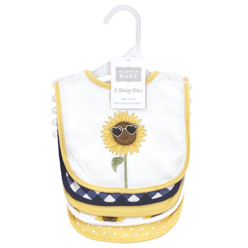 Hudson Baby Unisex Baby Cotton Bibs, Sunflower, One Size