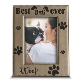 BELLA BUSTA - Best Dog Ever - Engraved Leather Photo Frame for Dog Lovers (5" x 7" Horizontal)