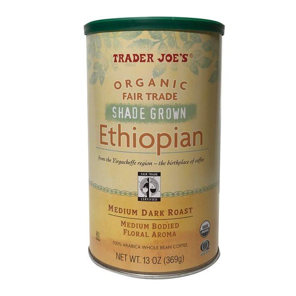 Trader Joe's Organic ETHIOPIAN Whole Bean Coffee 100% Arabica USDA Organic / Fair Trade / Kosher Pareve Certified 13oz (Organic Ethiopian)