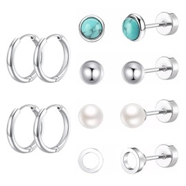 Thoquene 6 Pairs of Titanium Women's Earrings Surgical Steel, Stainless Steel, Titanium