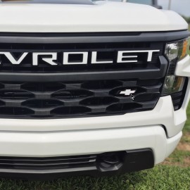 Advanced Trims GLOSS WHITE 2022-25 Chevy Silverado Bowtie Side Grille PLASTIC OVERLAY NOT VINIL