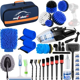AUTODECO 37Pcs Car Detailing Brush Set, Car Detailing Kit, Auto Detailing Drill Brush Set, Car Detailing Brushes, Car Wash Cleaning Tools Kit with Car Vacuum for Interior, Exterior, Wheels, Blue