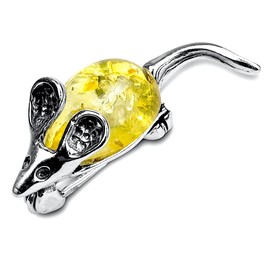 Ian and Valeri Co. Lemon Amber Sterling Silver Very Small Mouse Brooch Pin