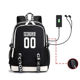 CHAIRAY Skz Canvas Backpack with USB Charging Port Hyunjin Jisung Felix Bangchan and Seungmin Knapsack