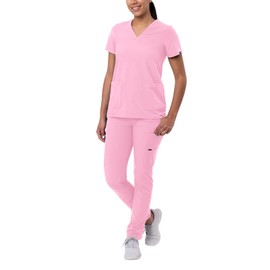 Adar Uniforms Addition Go-Basic Scrub Set For Women - Slim V-Neck Scrub Top & Skinny Cargo Scrub Pants - A9200 - Soft Pink - M
