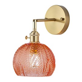 Cerdeco Vintage Wall Sconce with Maple Orange Leaf Glass Shade,180°Adjustable Arm and Golden Base,Modern Indoor Wall Light Lighting for Bedroom