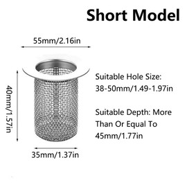 Stainless Steel Drain Strainer Shower, 40 mm Long Sink and Sink Strainer, Drain Hair Strainer, Hair Catcher, Silver, Pack of 2