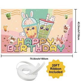 Bubble Millk Tea Birthday Backdrop Boba Tea Party Decorations Colorful Rainbow Pearl Milk Tea for Boys Girls Birthday Party Photography Backgroun Banner