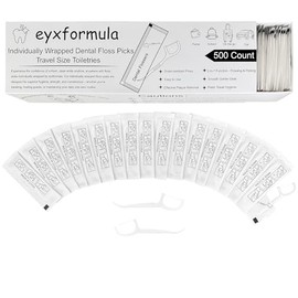 eyxformula Palillos de hilo dental Eyxformula (500 unidades, envueltos individualmente), desechables, tamaño mini para viaje, ideales para hoteles, oficinas, coches, baños de invitados y cuidado bucal