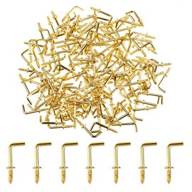 Jeffdad Pack of 150 Small Screw Hooks, L-Shaped Hook Screws, Right Angle Screws, Mini L-Shaped Screw in Hooks for Hanging, Hook Screws with Thread for Home, Workplace, Office (Gold)